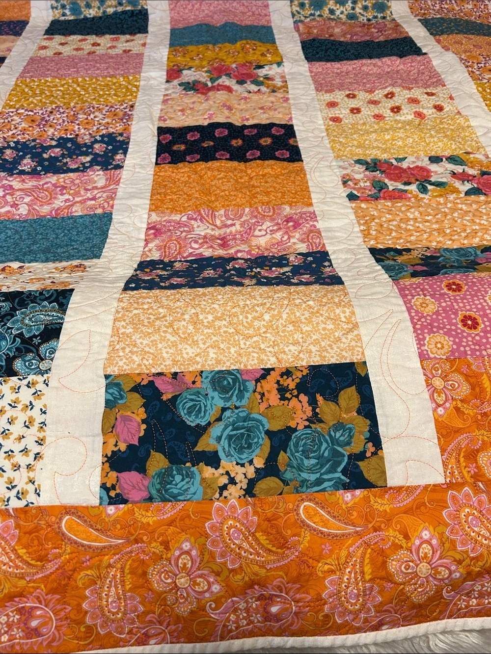 ONE OF A KIND - HANDCRAFTED Multicolor Quilt Floral & Paisley